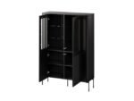 Vera Floor Living Room Display Cabinet Made of Solid Wood with Windowed Black 110x40x160cm