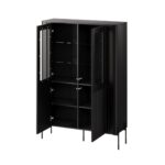 Vera Floor Living Room Display Cabinet Made of Solid Wood with Windowed Black 110x40x160cm