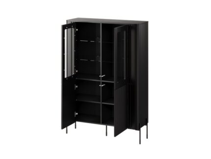 Vera Floor Living Room Display Cabinet Made of Solid Wood with Windowed Black 110x40x160cm