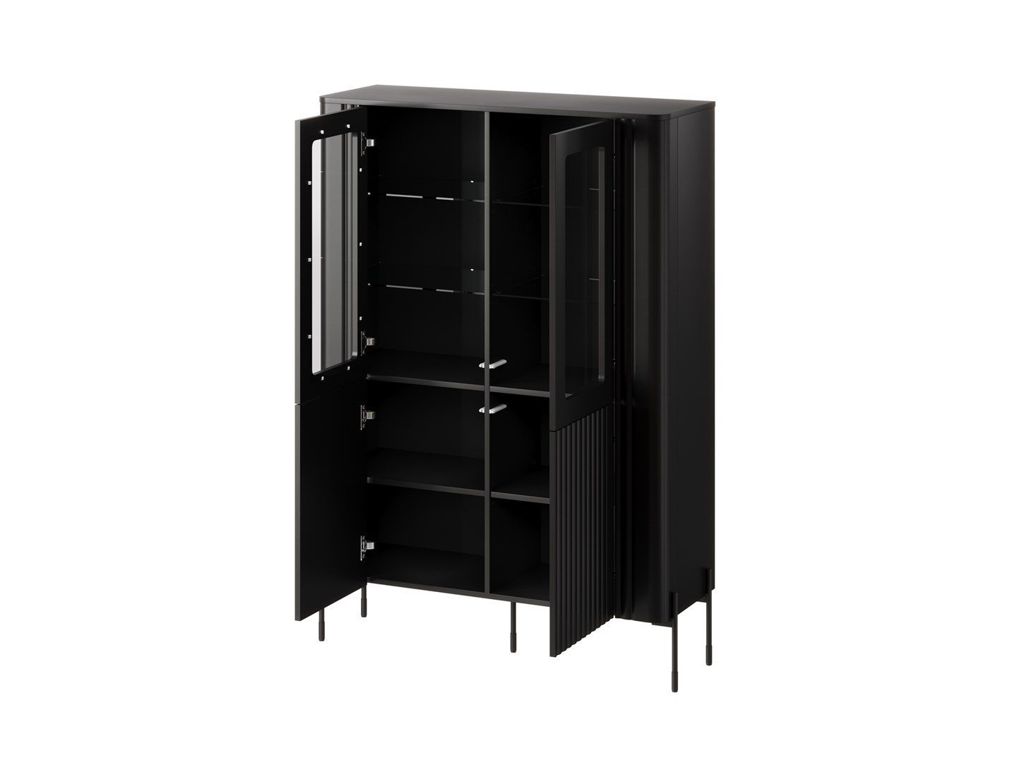 Vera Floor Living Room Display Cabinet Made of Solid Wood with Windowed Black 110x40x160cm - Image 1