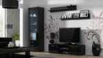 Soho Floor-standing Living Room Display Cabinet made of Particleboard with Glass Black 41x60x192cm - Image 3