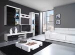 Floor-standing Living Room Display Cabinet made of Particleboard with Glass White/Black 90x35x111cm - Image 4