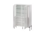 Vera Floor Living Room Display Cabinet Made of Solid Wood with Windowed White 110x40x160cm
