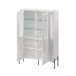 Vera Floor Living Room Display Cabinet Made of Solid Wood with Windowed White 110x40x160cm