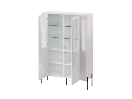 Vera Floor Living Room Display Cabinet Made of Solid Wood with Windowed White 110x40x160cm