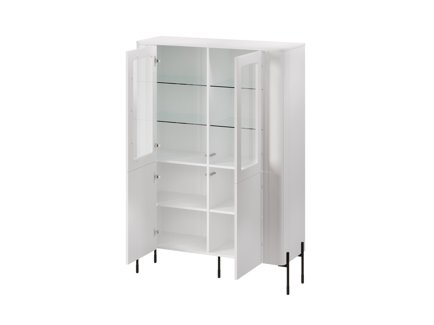 Vera Floor Living Room Display Cabinet Made of Solid Wood with Windowed White 110x40x160cm - Image 1