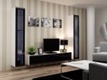 Vigo 180 Floor-standing Living Room Display Cabinet made of Particleboard with Glass & Lighting White / Black Gloss 40x30x180cm - Image 9