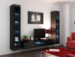 Vigo 180 Floor-standing Living Room Display Cabinet made of Particleboard with Glass Black / Black Gloss 40x30x180cm - Image 11