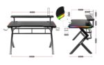 Gaming Office Hero 5.0 Wooden Black with Metal Legs, LED & USB ports 120x59x112cm - Image 7