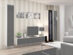 Vigo 180 Floor-standing Living Room Display Cabinet made of Particleboard with Glass & Lighting White / Black Gloss 40x30x180cm - Image 2