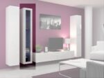Vigo 180 Floor-standing Living Room Display Cabinet made of Particleboard with Glass & Lighting White / White Gloss 30x40x180cm - Image 2