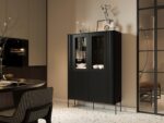 Vera Floor Living Room Display Cabinet Made of Solid Wood with Windowed Black 110x40x160cm - Image 3