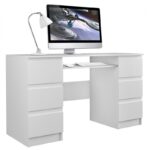 Desk Kuba Wooden Biel Mat White with LED 130x51x76cm - Image 2