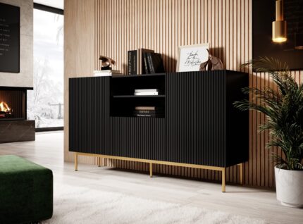 PAFOS chest of drawers on golden steel frame 150x40x90 cm matte black