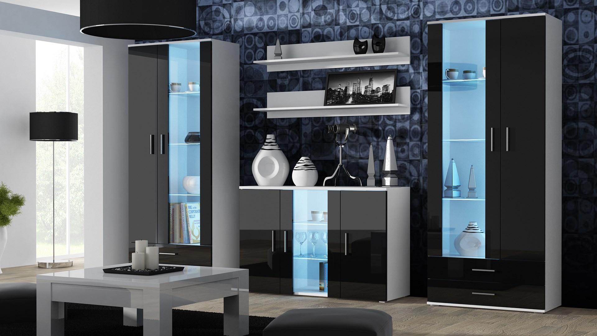 Cama sideboard 120 cm SOHO S7 white/black gloss - Image 1