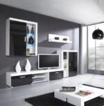 Floor-standing Living Room Display Cabinet made of Particleboard with Glass White/Black 90x35x111cm - Image 2