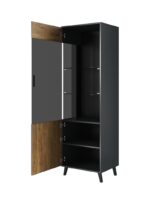 Wit Soul1d Floor-standing Living Room Display Cabinet made of Particleboard with Glass & Lighting Black 60x45x192cm - Image 2