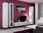 Vigo 180 Floor-standing Living Room Display Cabinet made of Particleboard with Glass & Lighting White / White Gloss 30x40x180cm - Image 6