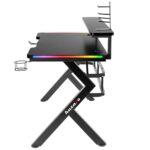 Gaming Office Hero 5.0 Wooden Black with Metal Legs, LED & USB ports 120x59x112cm - Image 2