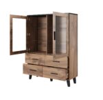 Floor-standing Living Room Display Cabinet made of Solid Wood with Glass Black 51x17x147cm - Image 2