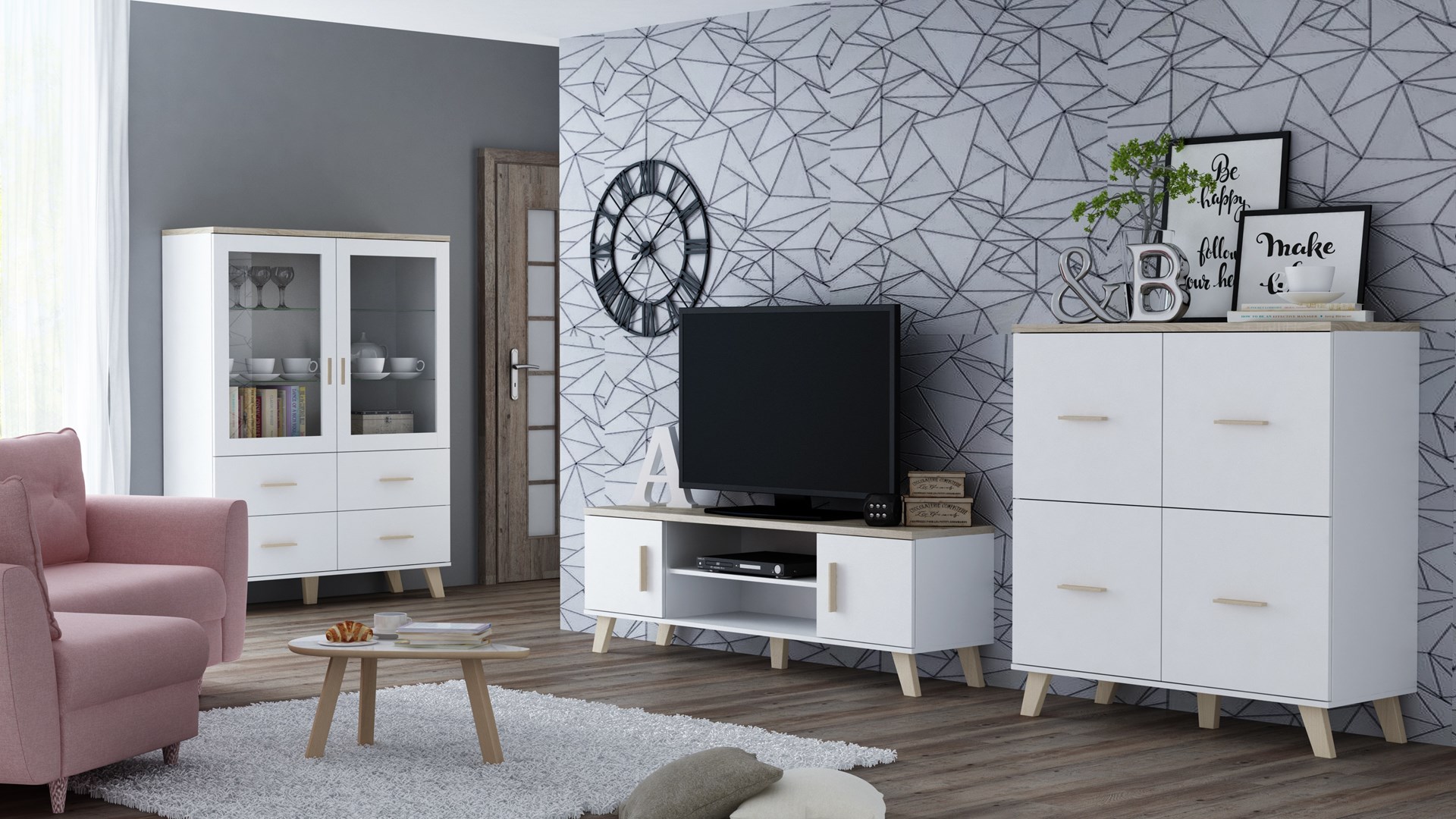 Cama sideboard LOTTA 110 4D white + sonoma oak - Image 1