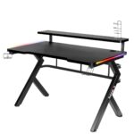 Gaming Office Hero 5.0 Wooden Black with Metal Legs, LED & USB ports 120x59x112cm - Image 6