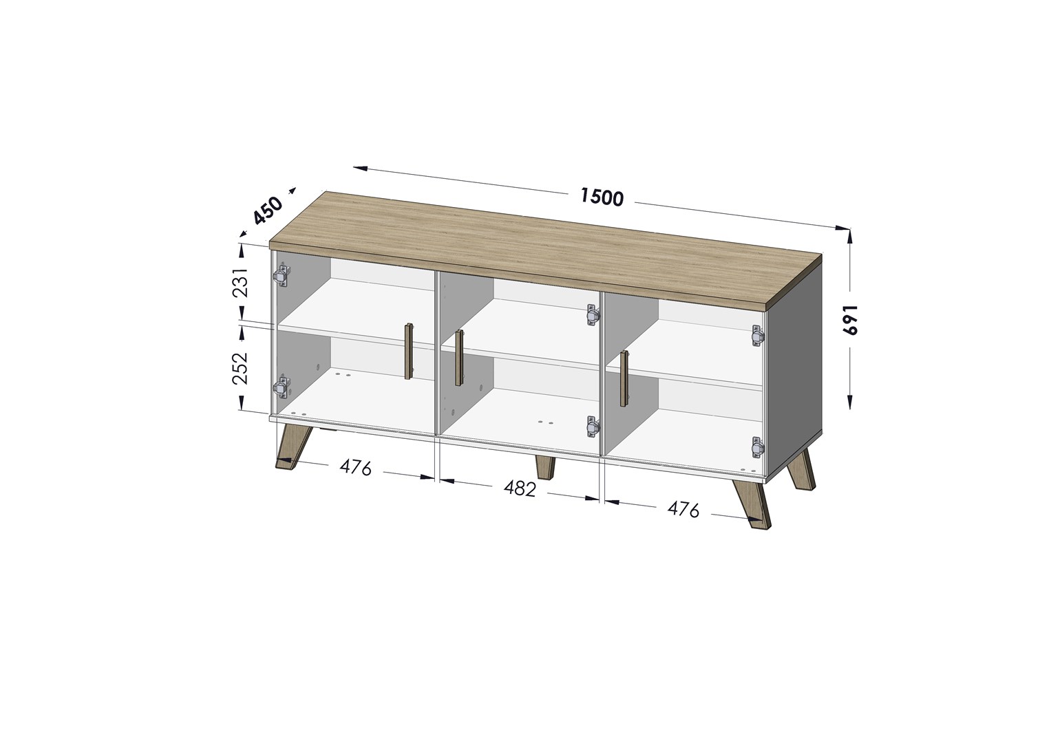 Cama sideboard LOTTA 150 3D white + sonoma oak - Image 1