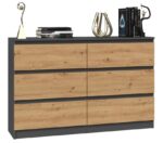 M6 Wooden Chest of Drawers with 6 Drawers ANTRACYT/ART 120x30x77cm - Image 3