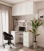 Kuba Wooden Desk with Bookcase White 180x150x70cm - Image 8