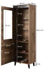 Nord Floor-standing Living Room Display Cabinet made of Particleboard with Glass Oak 38x60x182cm - Image 4