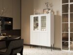 Vera Floor Living Room Display Cabinet Made of Solid Wood with Windowed White 110x40x160cm - Image 3