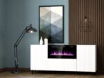 PAFOS chest of drawers with electric fireplace 180x42x82 cm white matt - Image 3