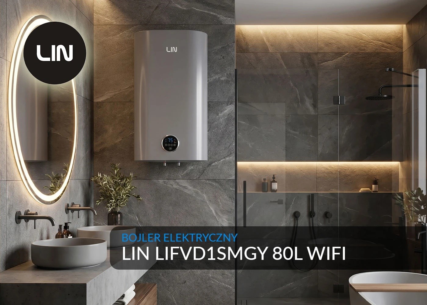 LIN LIFVD1SMGY 80L SMART Electric Water Heater Grey WiFi - Image 1