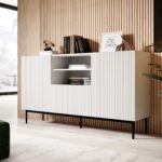 PAFOS chest of drawers on a black steel frame 150x40x90 cm white matt