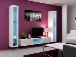Vigo 180 Floor-standing Living Room Display Cabinet made of Particleboard with Glass & Lighting White / White Gloss 30x40x180cm - Image 9