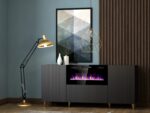 PAFOS chest of drawers with electric fireplace 180x42x82 cm matte black - Image 3
