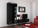 Vigo 180 Floor-standing Living Room Display Cabinet made of Particleboard with Glass Black / Black Gloss 40x30x180cm - Image 3