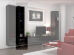 Vigo 180 Floor-standing Living Room Display Cabinet made of Particleboard with Glass Black / Black Gloss 40x30x180cm - Image 2