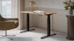 Gaming Office Wooden Black/wood with Metal Legs & Adjustable Height 121x67x72cm - Image 3