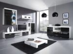 Floor-standing Living Room Display Cabinet made of Particleboard with Glass White/Black 90x35x111cm - Image 3