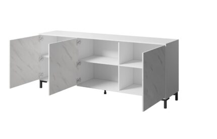 MARMO 3D chest of drawers 200x45x80 5 cm white matt/marble white