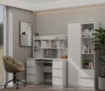 Kuba Wooden Desk with Bookcase White 180x150x70cm - Image 9