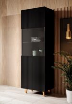 Pafos Floor-standing Living Room Display Cabinet made of Particleboard with Glass Black 60x40x182cm - Image 3
