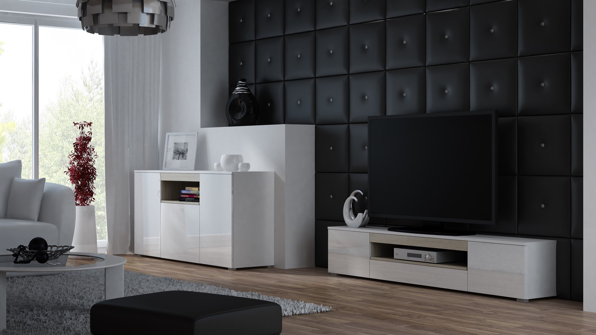 Cama sideboard VIVA 150 white/white gloss + sonoma oak - Image 1