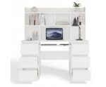 Kuba Wooden Desk with Bookcase White 180x150x70cm - Image 5