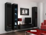 Vigo 180 Floor-standing Living Room Display Cabinet made of Particleboard with Glass Black / Black Gloss 40x30x180cm - Image 6