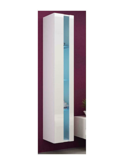 Vigo New Wall Living Room Display Cabinet made of Particleboard with Glass & Lighting White / White Gloss 40x30x180cm