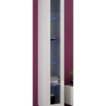 Vigo 180 Floor-standing Living Room Display Cabinet made of Particleboard with Glass & Lighting White / White Gloss 30x40x180cm