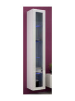Vigo 180 Floor-standing Living Room Display Cabinet made of Particleboard with Glass & Lighting White / White Gloss 30x40x180cm