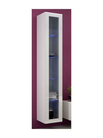 Vigo 180 Floor-standing Living Room Display Cabinet made of Particleboard with Glass & Lighting White / White Gloss 30x40x180cm